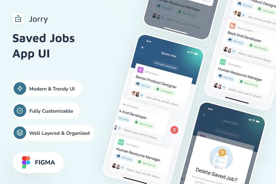 Banner image of Premium Jorry Saved Jobs App UI  Free Download