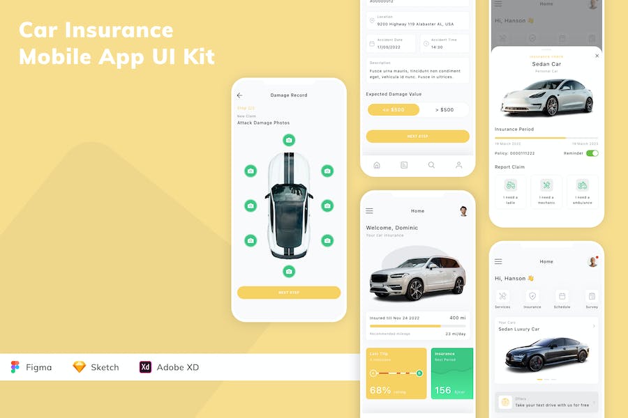 Banner image of Premium Car Insurance Mobile App UI Kit  Free Download