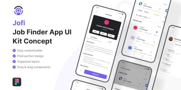 Banner image of Premium Jofi Job Finder Mobile App UI Kit  Free Download