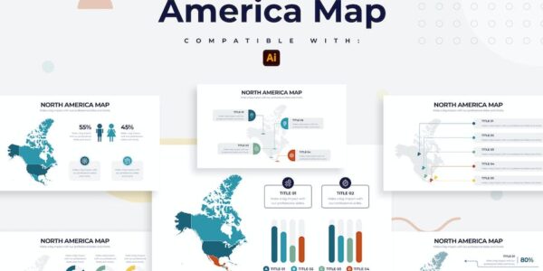 Banner image of Premium North America Map Illustrator Infographics  Free Download