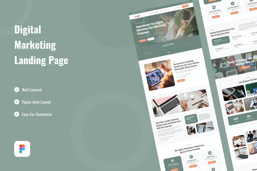 Banner image of Premium Digital Marketing Advertising Landing Page Figma  Free Download