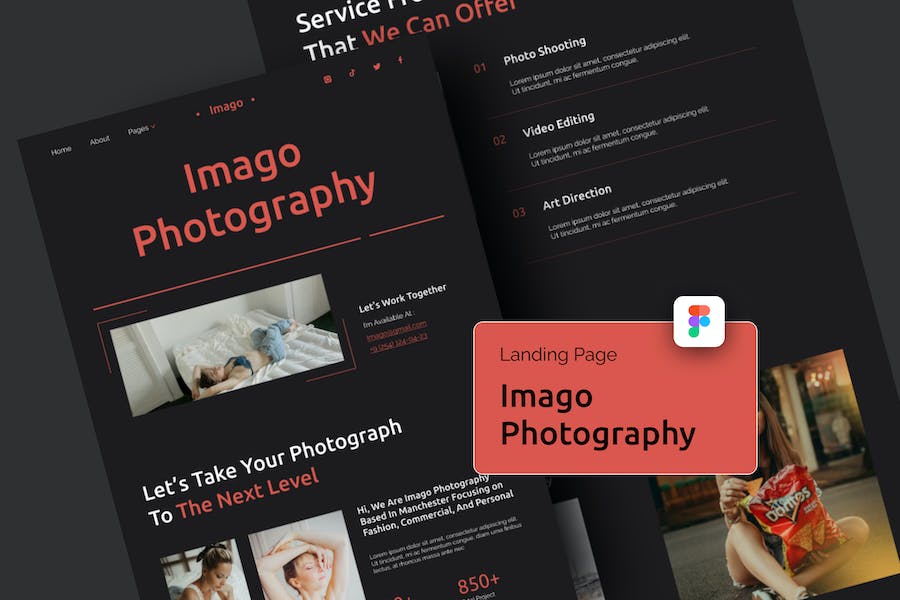 Banner image of Premium Imago Red Clean Photography Landing Page Figma  Free Download