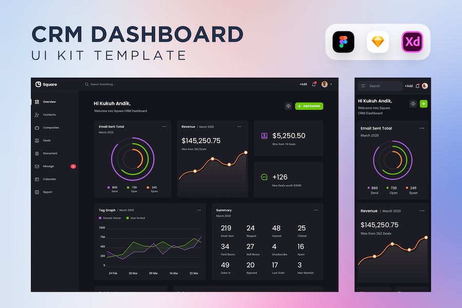 Banner image of Premium Dark CRM Dashboard UI Kit  Free Download