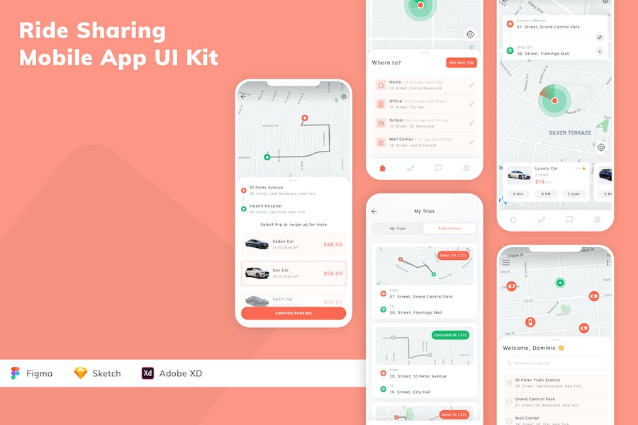 Banner image of Premium Ride Sharing Mobile App UI Kit  Free Download