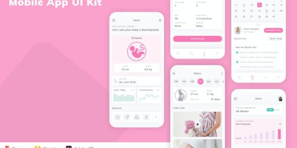 Banner image of Premium Pregnancy Tracker Mobile App UI Kit  Free Download