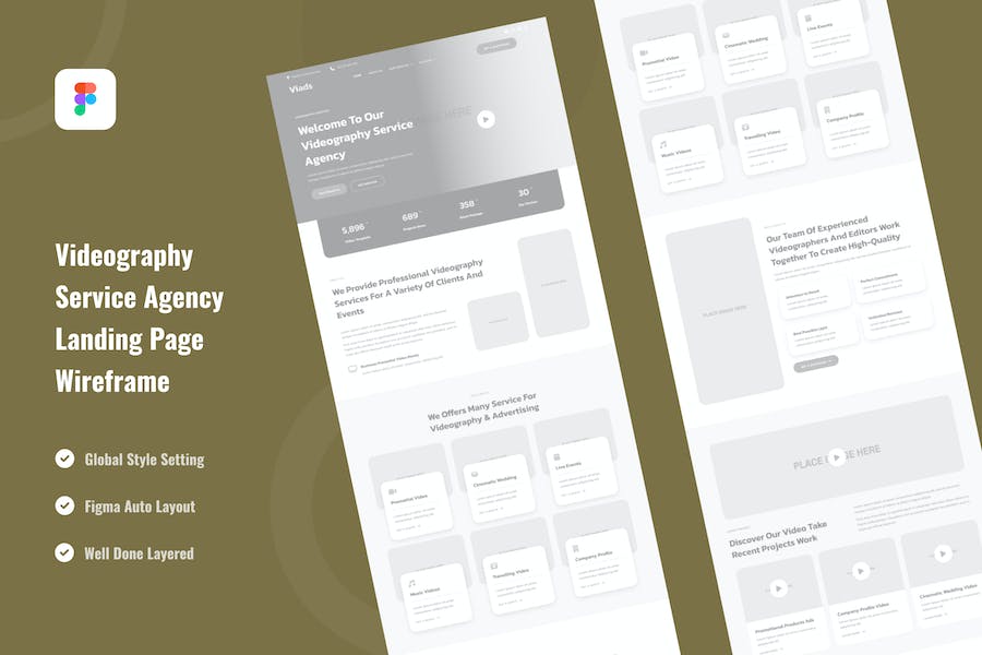 Banner image of Premium Videography Service Agency Landing Page Wireframe  Free Download