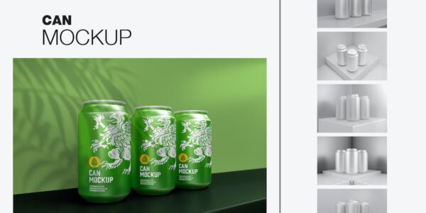 Banner image of Premium Scene with Metallic Cans Mockup  Free Download