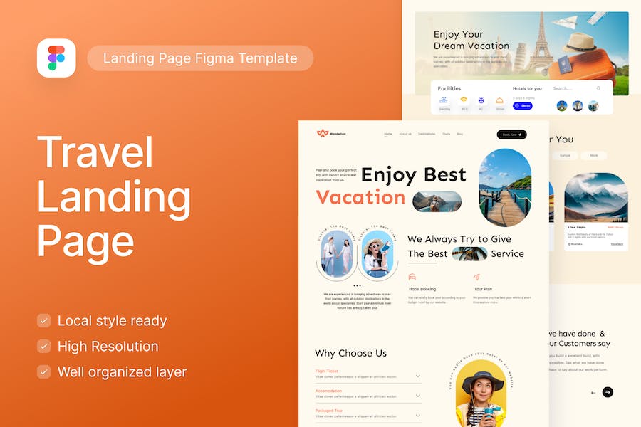 Banner image of Premium Wanderlust Travel and Tourism UI Figma Template  Free Download