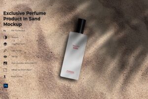 Banner image of Premium Perfume Product in Sand Mockup  Free Download