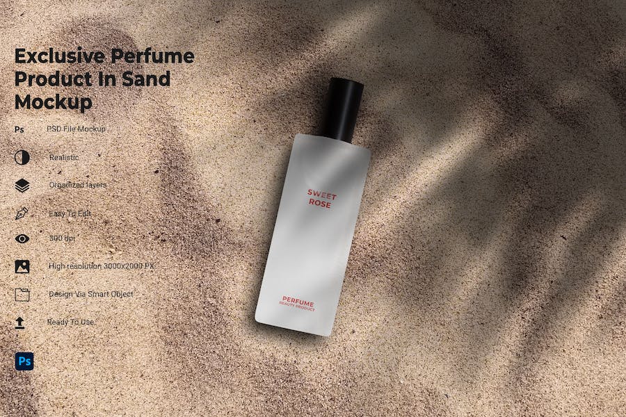 Banner image of Premium Perfume Product in Sand Mockup  Free Download