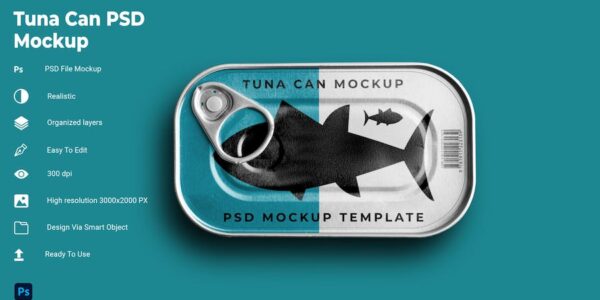 Banner image of Premium Tuna Can PSD Mockup  Free Download