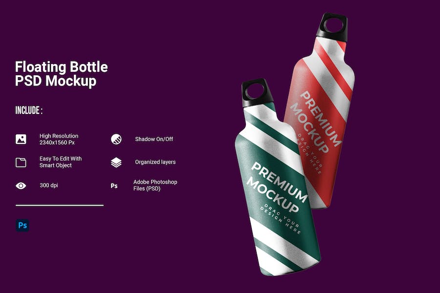 Banner image of Premium Floating Bottle Mockup  Free Download