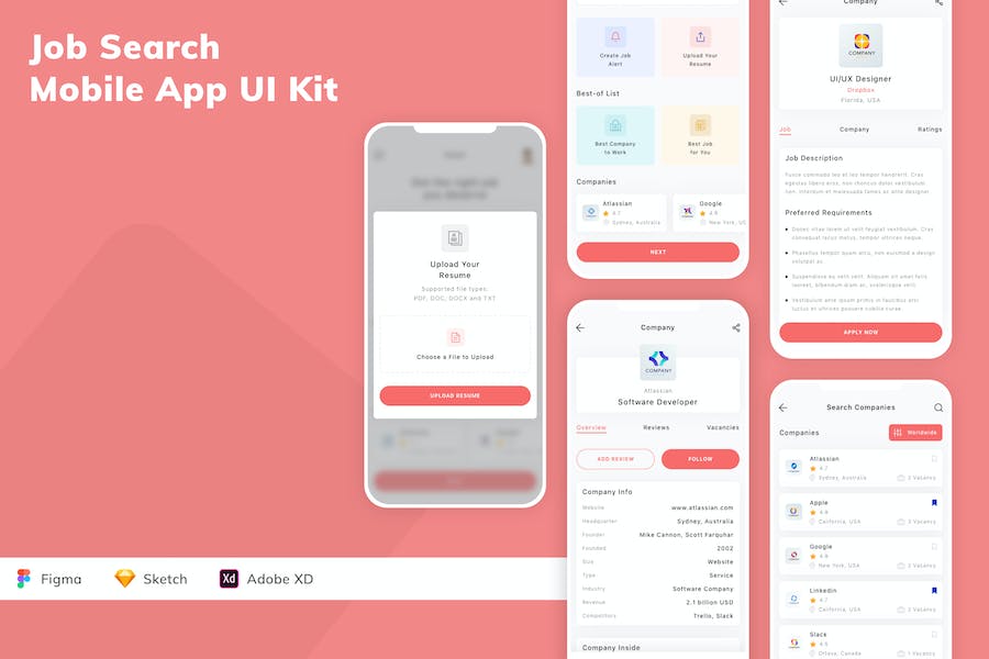 Banner image of Premium Job Search Mobile App UI Kit  Free Download