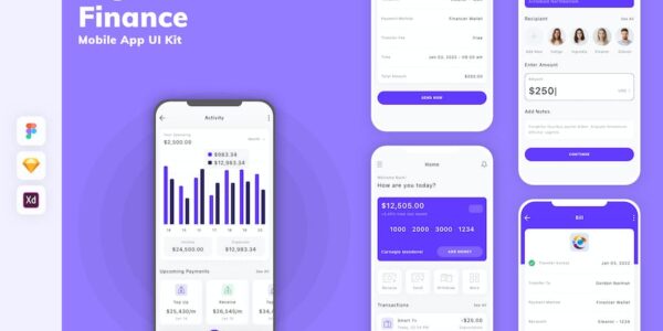 Banner image of Premium Digital Wallet Finance Mobile App UI Kit  Free Download