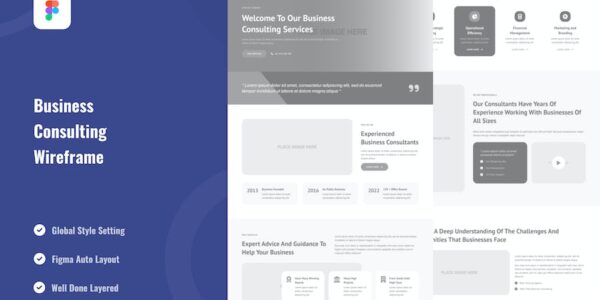 Banner image of Premium Business Consulting Landing Page Wireframe  Free Download