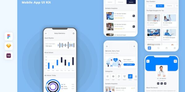 Banner image of Premium Clinic Medical Mobile App UI Kit  Free Download