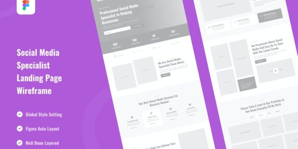 Banner image of Premium Social Media Specialist Landing Page Wireframe  Free Download