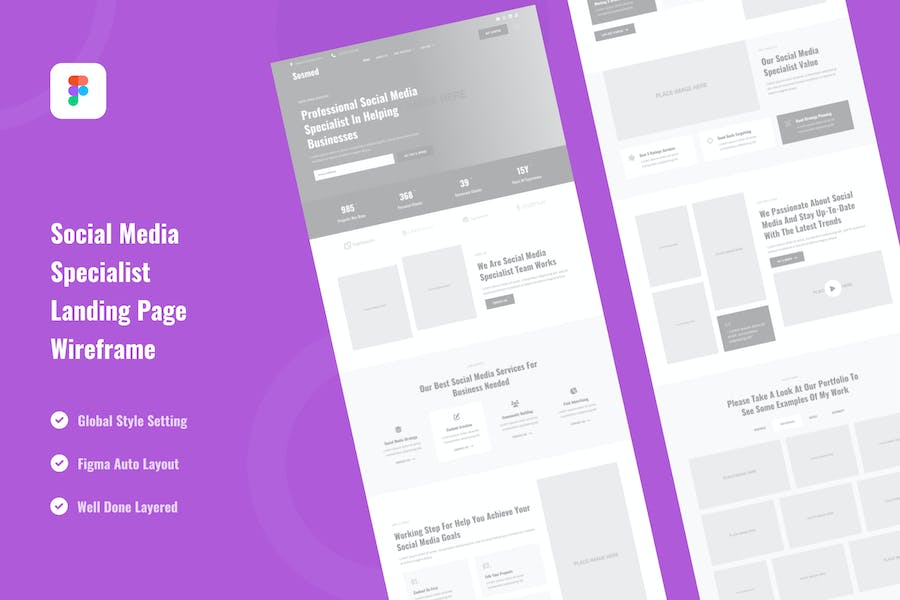 Banner image of Premium Social Media Specialist Landing Page Wireframe  Free Download