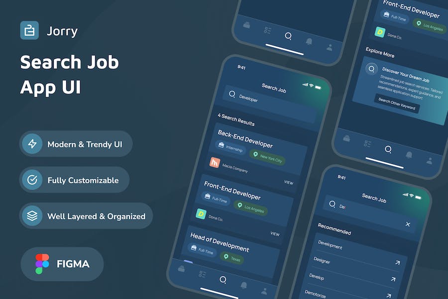 Banner image of Premium Jorry - Search Job Dark Mode App UI  Free Download