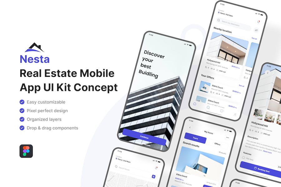 Banner image of Premium Nesta Real Estate Mobile App UI Kit  Free Download