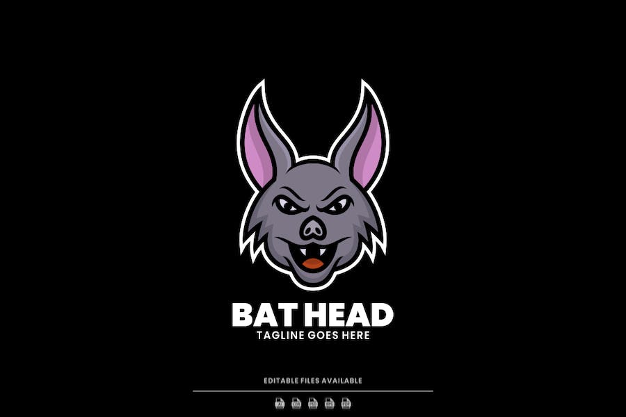 Banner image of Premium Bat Head Simple Mascot Logo  Free Download