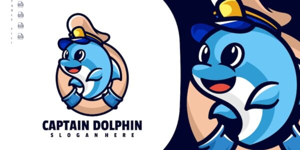Banner image of Premium Captain Dolphin Character Cartoon Mascot Logo  Free Download