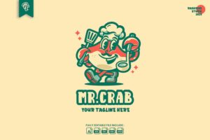 Banner image of Premium Crab Chef Retro Vintage Cartoon Logo  Free Download