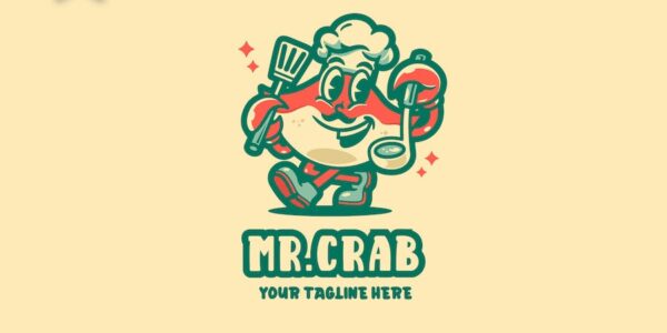 Banner image of Premium Crab Chef Retro Vintage Cartoon Logo  Free Download
