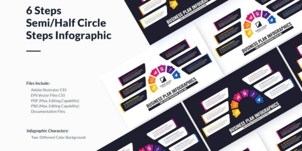 Banner image of Premium Half Circle Business Infographic with Six Steps  Free Download
