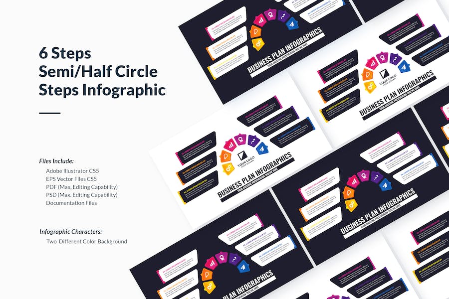 Banner image of Premium Half Circle Business Infographic with Six Steps  Free Download