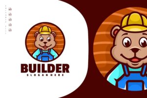 Banner image of Premium Bear Builder Character Cartoon Logo  Free Download