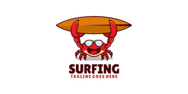 Banner image of Premium Surfing Crab Mascot Cartoon Logo  Free Download