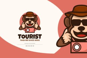 Banner image of Premium Tourist Monkey Mascot Cartoon Logo  Free Download