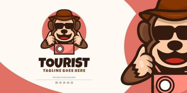 Banner image of Premium Tourist Monkey Mascot Cartoon Logo  Free Download