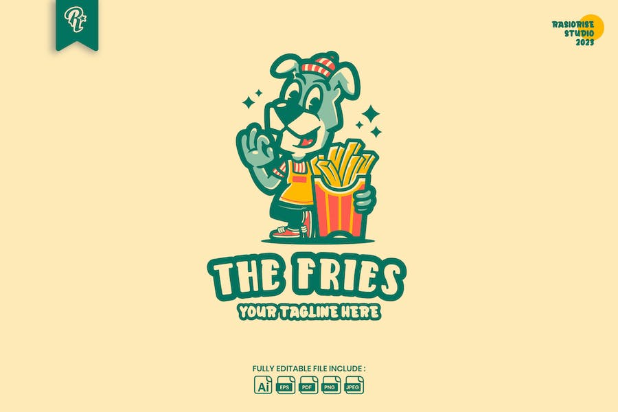 Banner image of Premium Dog French Fries Retro Cartoon Logo  Free Download