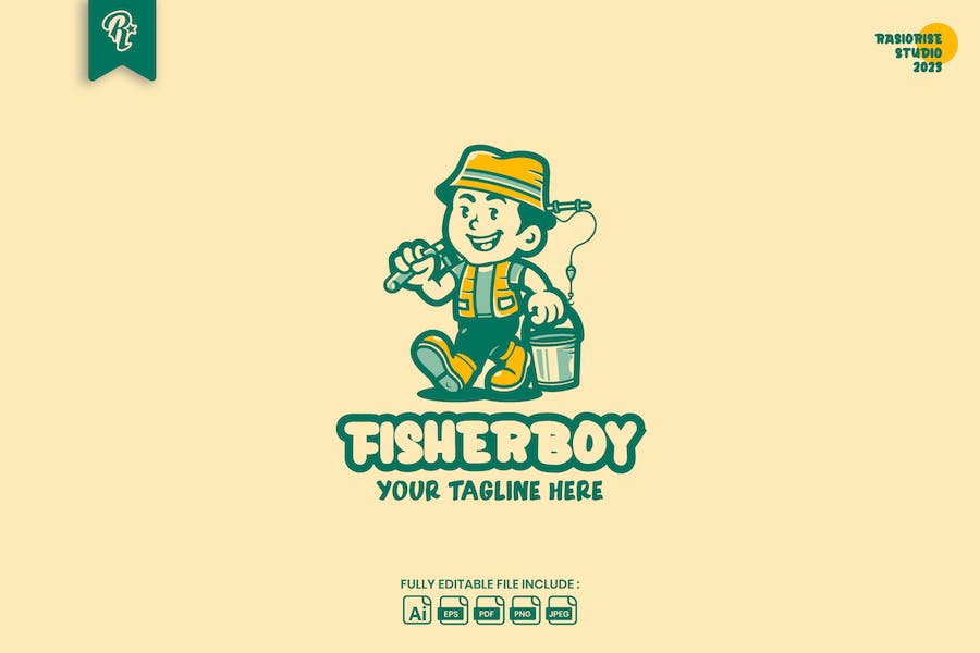 Banner image of Premium Fisherman Retro Cartoon Logo  Free Download