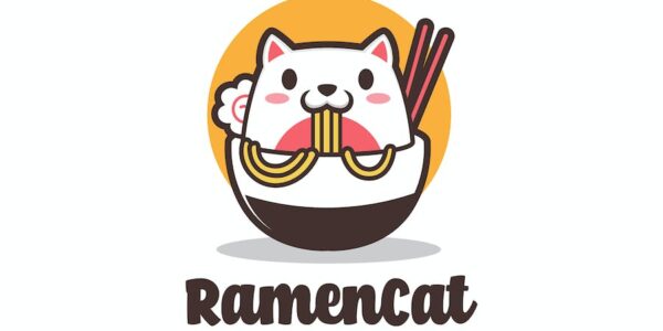 Banner image of Premium Ramen Cat Cartoon Logo  Free Download