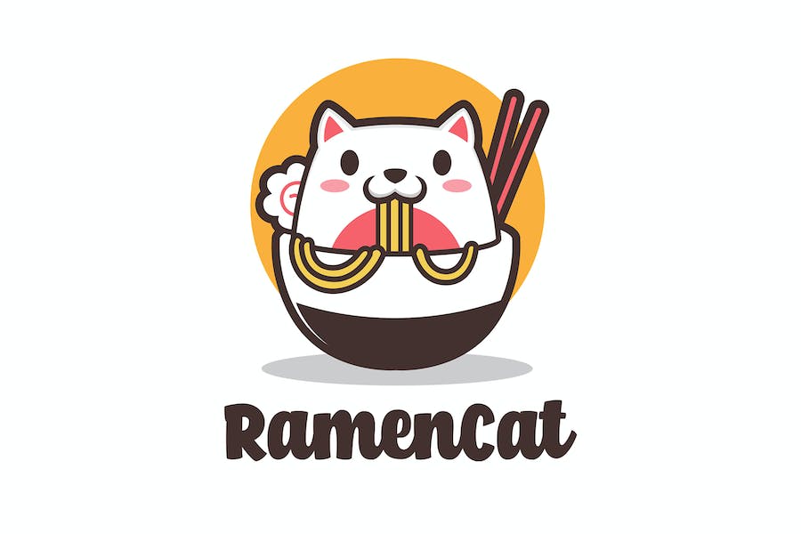 Banner image of Premium Ramen Cat Cartoon Logo  Free Download