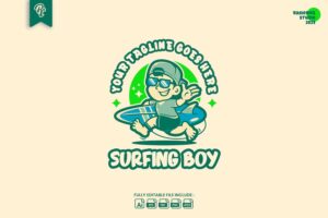 Banner image of Premium Surfing Boy Retro Cartoon Logo  Free Download