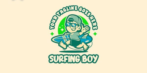 Banner image of Premium Surfing Boy Retro Cartoon Logo  Free Download