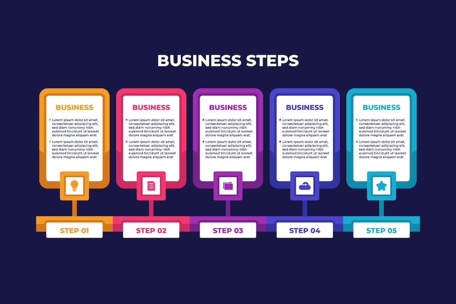 Banner image of Premium Five Steps Colorful Business Infographic  Free Download