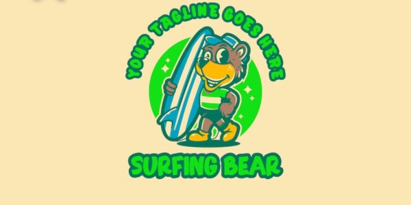Banner image of Premium Bear Surfing Retro Cartoon Logo  Free Download