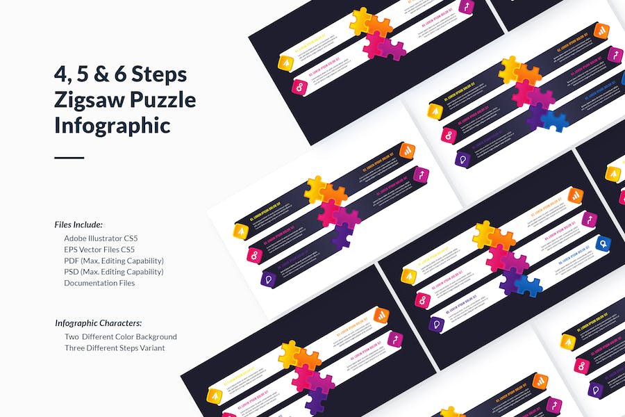 Banner image of Premium Zigsaw Puzzle Infographics with 4 5 6 Steps  Free Download