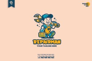 Banner image of Premium Repairman Retro Cartoon Logo  Free Download