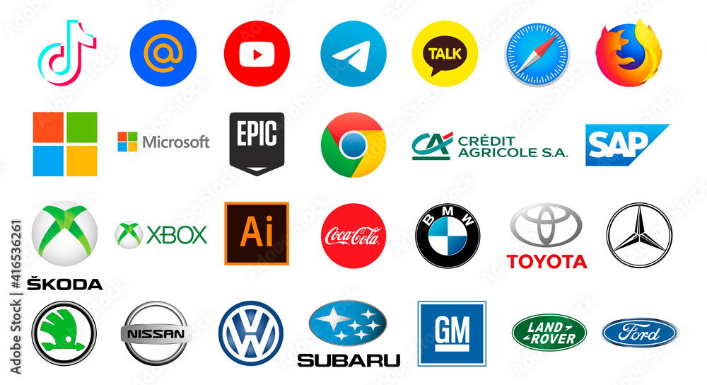 logos of famous brands icons with company logos set of icons Stock