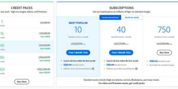 Adobe Stock Pricing Cost and Pricing plans