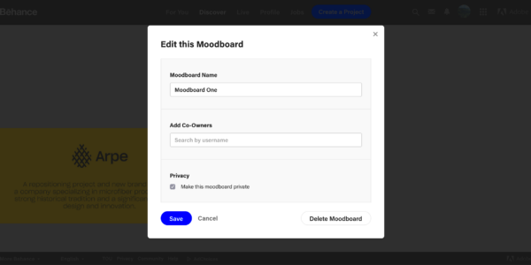 Guide Adding A CoOwner To A Moodboard  Behance Helpcenter