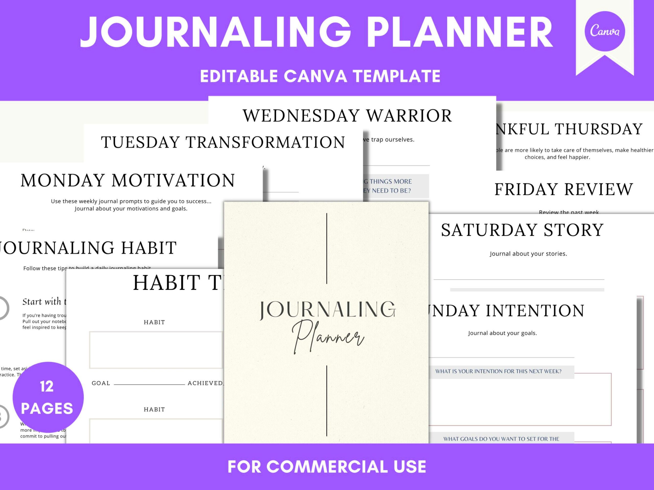 Editable Journaling Pages in Canva Canva Template Pack Journaling