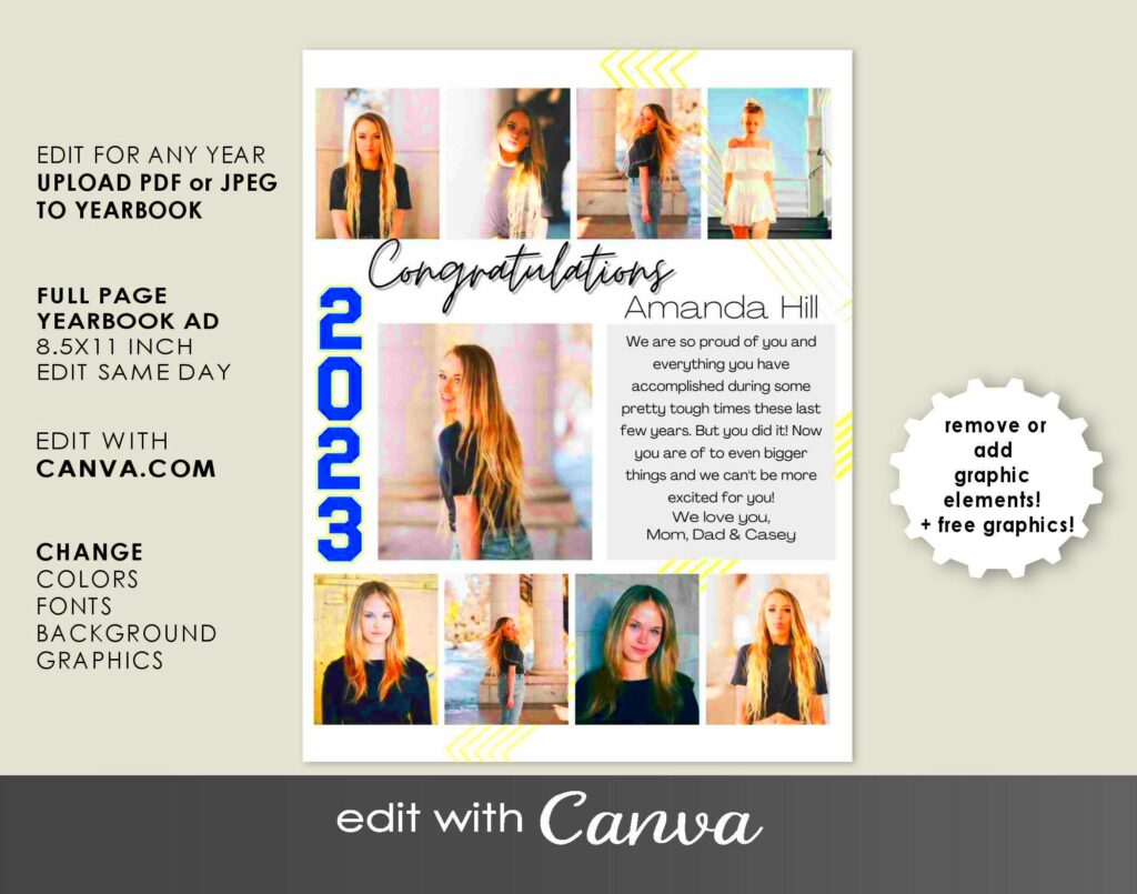 YEARBOOK AD Template CANVA Full Page Editable Layout Senior  Etsy