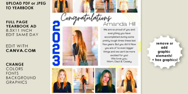 YEARBOOK AD Template CANVA Full Page Editable Layout Senior  Etsy